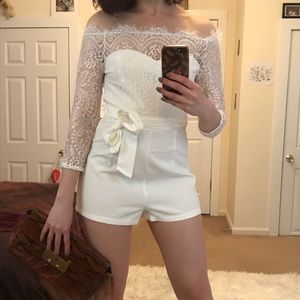 Sexy White Lace Off The Shoulder Romper